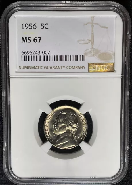 Jefferson 1956 níquel p 5C níquel NGC MS67 grado de registro