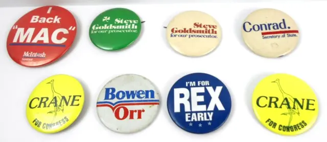 1969-70s GOLDSMITH Early CRANE- 8 REPUBLICAN POLITICALCAMPAIGN Pinback PINS