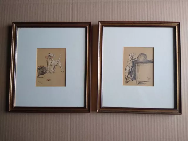 2 x Cecil Aldin Framed Prints. Adorable Dog Illustrations 1902