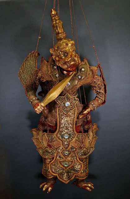 V LARGE ANTIQUE BURMESE PUPPET MARIONETTE INTERIOR DESIGN BUDDHIST GARUDA 39 ins