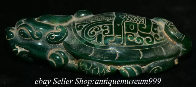 6.2" Old Chinese Green Jade Carved Fengshui God Beast Dragon Turtle Statue T