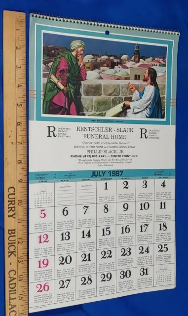 1987 Funeral Home Advertising Calendar Antique-VTG Mortician Ambulance Indiana
