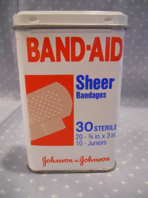 Vintage 1983 BAND-AID Brand 3.5" Tin -Sheer Bandages- Hinged Lid -30 Count-Empty