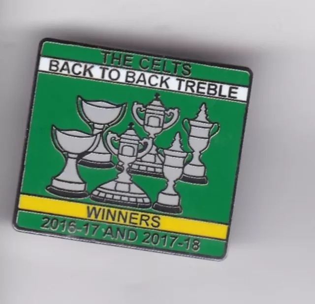 Celtic "The Celts - Back to Back Treble Winners" lapel  badge brooch fitting