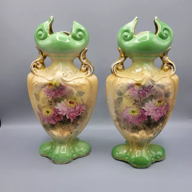 Pair Of French Art Nouveau Ceramic Garniture Mantle Vases