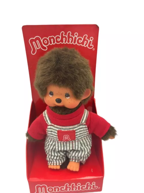 Sekiguchi Monchichi Monchhichi Junge Boy Latzhose gestreift Plüsch 19cm Rot Blau