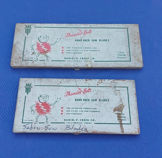 Hand Hack Saw Blades Metal 12" 18T NOS Vintage Thunderbolt Metal Tin Cases Lot 2