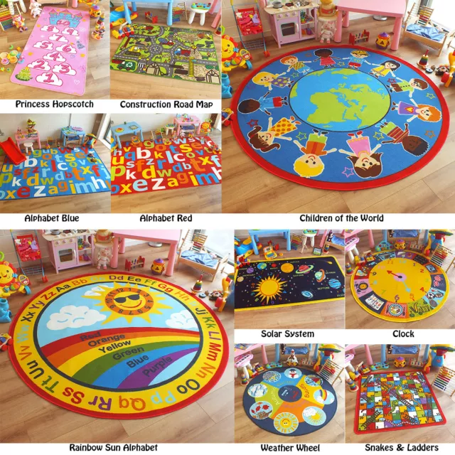 Children's Rugs Kids Play Mat Girls Boys Fun Rug Pink Red Road World Learning