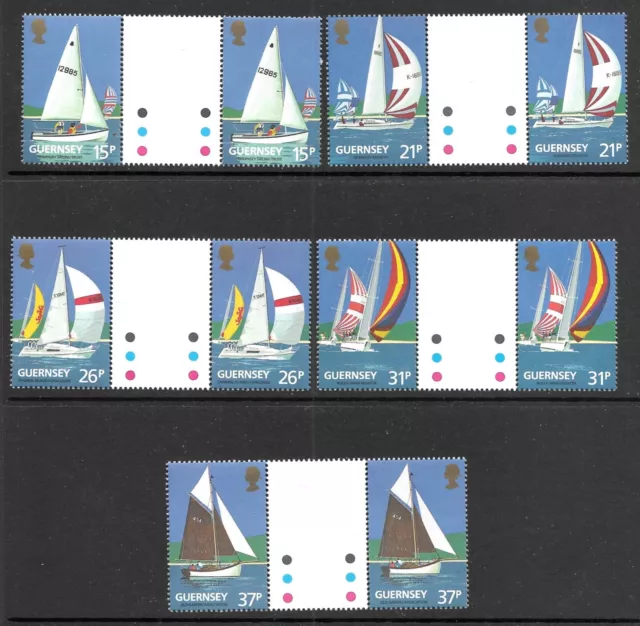 MNH Guernsey British 1991 Scott# 459-463 Yacht Club Gutter Pairs Set of 5 Stamps