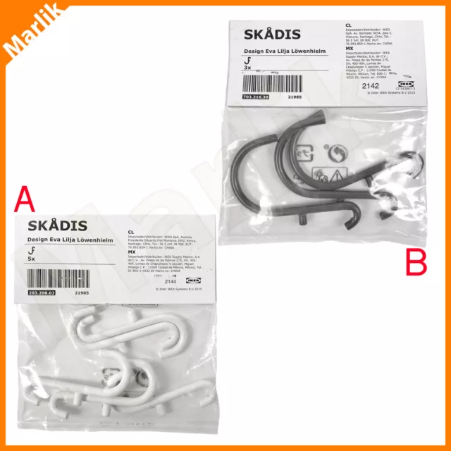 IKEA SKADIS HOOK White ( 203.208.02 ) / Gray ( 703.216.39 ), SKADIS  NEW