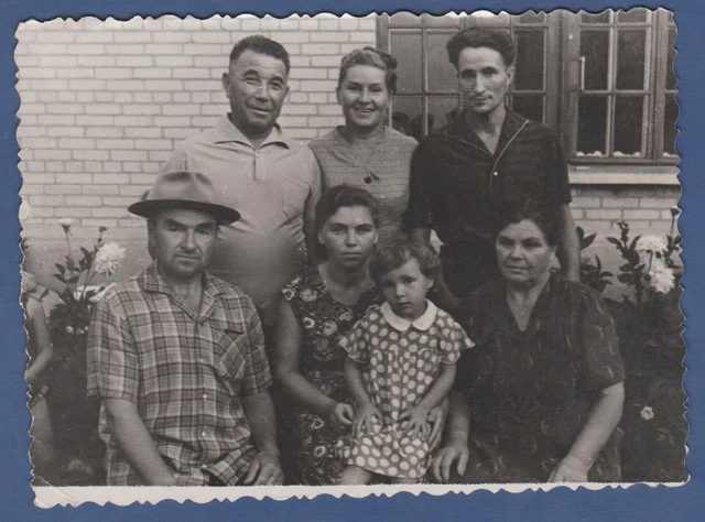 Beautiful guys and girls outside the house. Soviet Vintage Photo USSR
