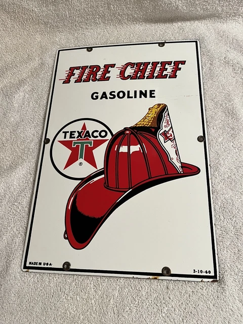 VINTAGE PORCELAIN TEXACO Fire Chief Gas Pump Plate Sign 15x10 $765.96 ...
