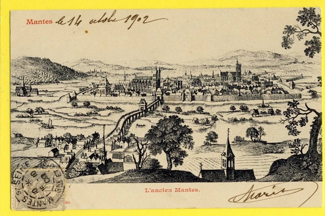 cpa FRANCE engraving drawing Eau Forte 78 - L'Ancien MANTES sur SEINE Fortification