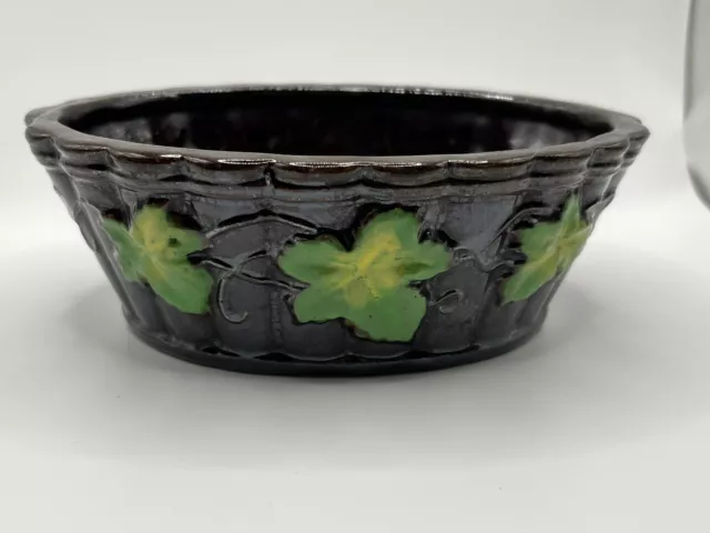 Occupied Japan "Majolica Pottery" Chocolate Brown / Ivy Oval Bowl / Planter  6”