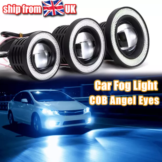 Pair Universal Projector COB LED Fog DRL Spot Lights Angel Eyes 64mm/76mm/89mm