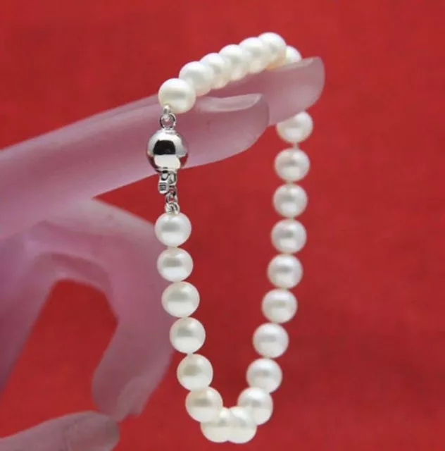 7-8mm Genuine Natural White Freshwater Akoya Pearl Bracelet 7.5"