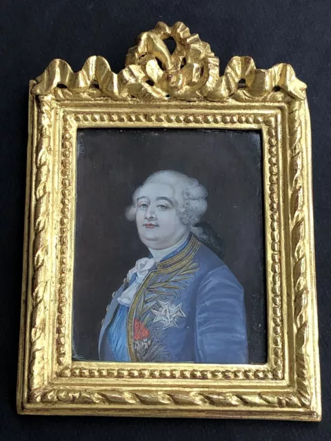 RARE magnifique MINIATURE PEINTURE XVIIIe début XIXe Portrait LOUIS XVI signée