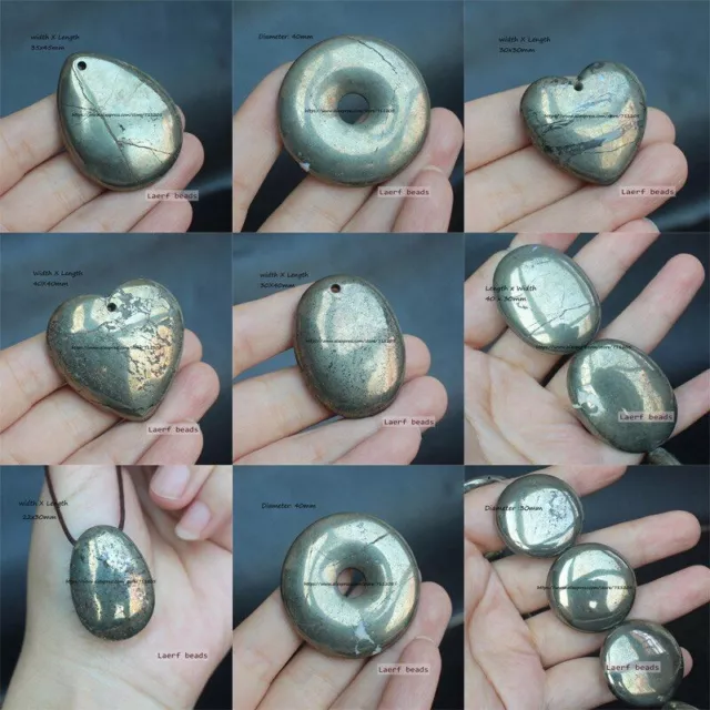 Natural Pyrite Donut 15-50mm Silver Gray Stone Round Beads Jewelry Makings 1Pc