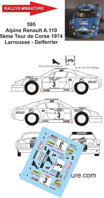 Planche Décalcomanie Rallye Miniature 1/16 Alpine Renault A110 Tour De Corse 1976