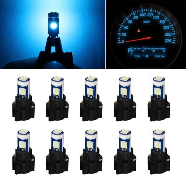 10pcs T5 Ice Blue 3030 LED Instrument Gauge Cluster Dash Light Bulbs W/ Sockets