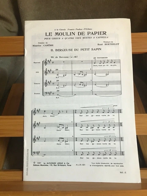 Berthelot Careme Le Moulin de papier n°2 choeur mixte a capella partition Leduc