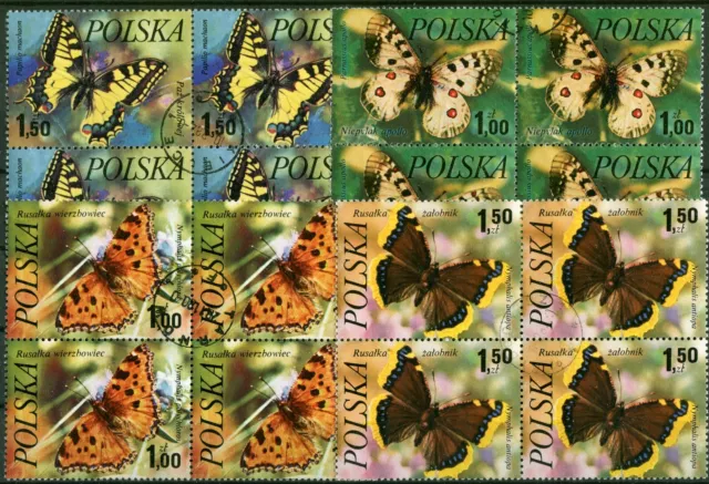 Polen Polska 2516- 2519 Motiv Schmetterlinge Butterflies gestempelt Viererblock