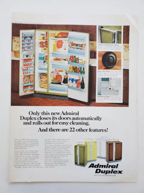 Admiral Duplex Freezer/Refrigerator ND2289 4 Sizes Colors  1967 Vintage Print Ad