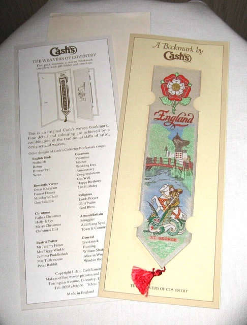 Cash's Silk Bookmark England With Gift Card St George and The Dragon Tudor Rose