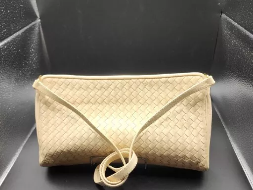 Woven Leather Butter Cream Colored Shoulder Bag Clutch