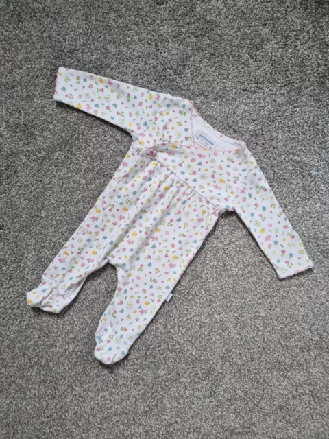 Baby Girls Jojo Maman Bebe Babygrow White Floral 0-3 Months Pink Blue bow i