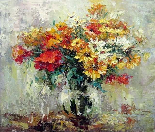 NATURE MORTE FLEURS tableau peinture huile sur toile signée EUR 229,00 ...