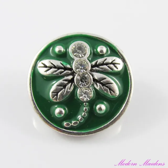 Noosa Style Enamel Rhinestone Dragonfly Snap on Chunk Button 19mm