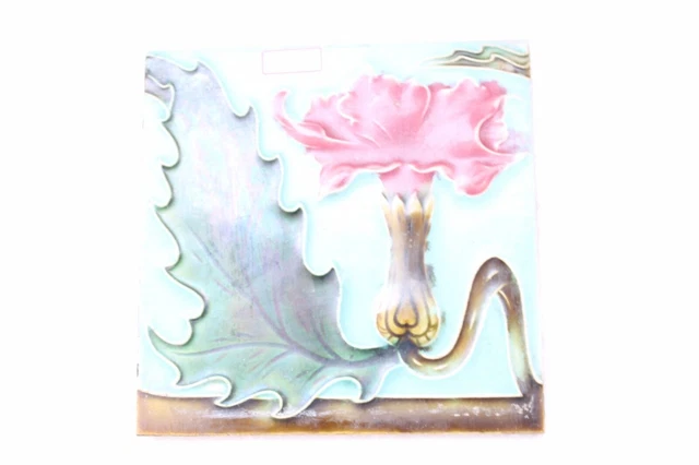 Antique Tile Ceramic Porcelain Art Nouveau Majolica Flower Design Nh3831