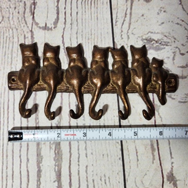 Vintage Brass Cat Tails Wall Mount 6 Hook Key Holder Jewelry Hanger Patina