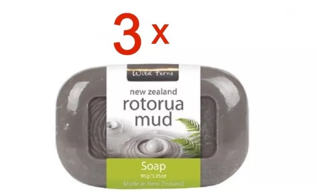 3 x NEW ZEALAND Wild Ferns Rotorua Thermal Mud Soap 95g