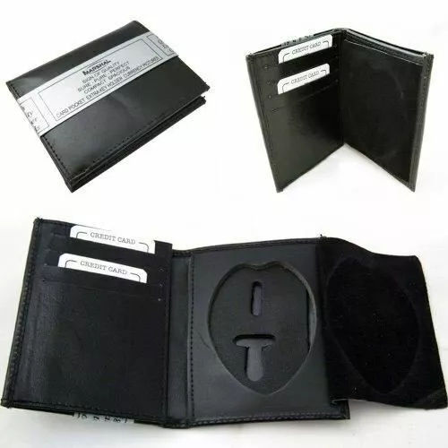 RFID Leather Wallet Badge Holder Sheriff Officer ID Police Shield Security Black