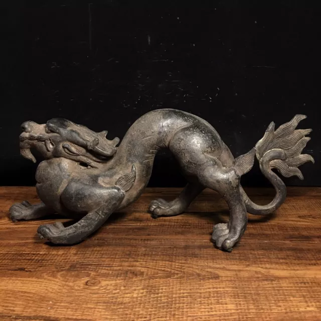 12" Chinese antique bronze handmade Ancient Dragon fengshui statue B2