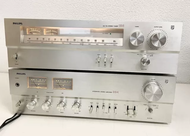 Vintage Philips Integrated Stereo Amplifier 384 & AM-FM Stereo Tuner 186 RARE