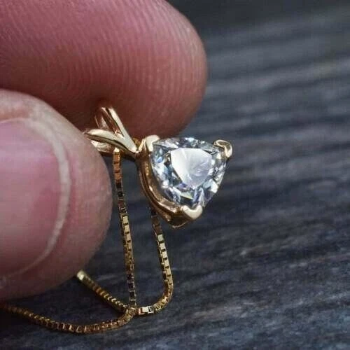 2Ct Trillion Cut Lab Created Diamond Solitaire Pendant 14K Yellow Gold Plated