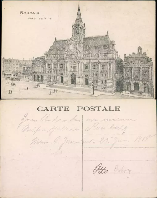 CPA Roubaix Hotel de Ville/Platz und Rathaus 1915