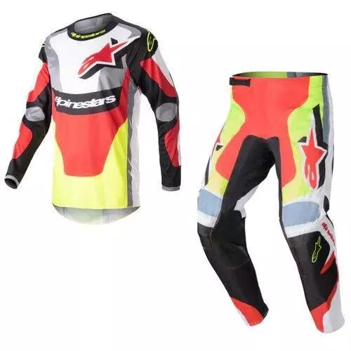 Tuta Completo Maglia Pantalone Alpinestars Fluid Agent Rosso Giallo Moto Cross