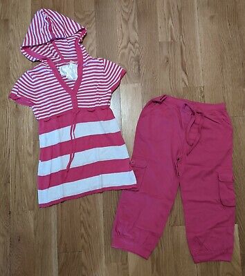 NWT L 10 Gap Kids Pink Knit Crop Capri Pants White Stripe Hoodie Sweater Top