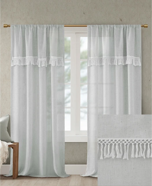 Borde de borla de lino sintético Madison Park Brynn gris liso 50"" x 18"" D9Z270
