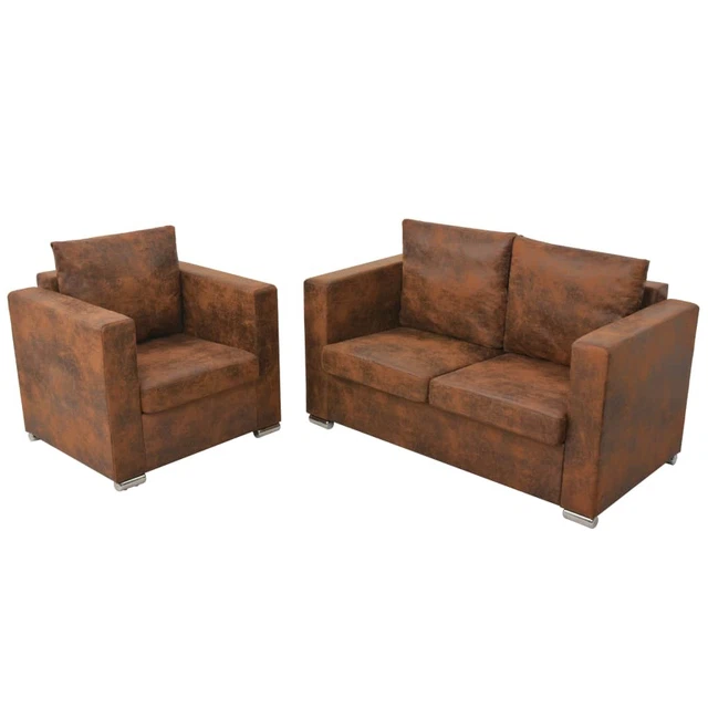 Lot 6x chaise de salle à manger HWC-B46, fauteuil, imitation daim vintage ~ similicuir marron