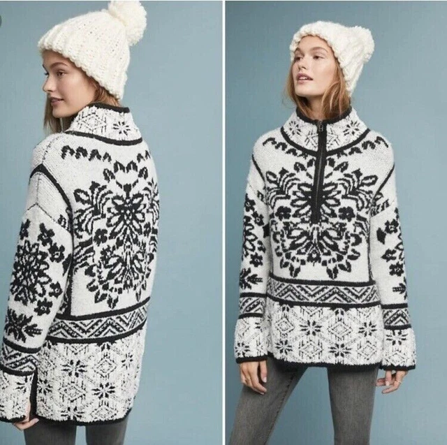 ANTHROPOLOGIE MOTH ALASKAN Half Zip Nordic Print Sweater Winter Wool Blend XXS 95.00 PicClick