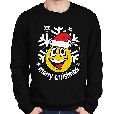 1Tee Mens Merry Christmas Smiling Face Emoji Wearing Santa Hat Sweatshirt Jumper