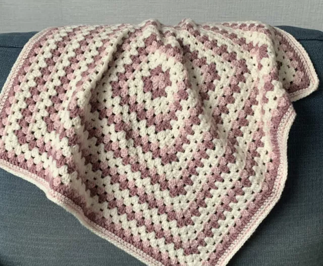 Handmade Crochet Square Baby Blanket Pink Cream