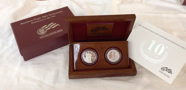 RARE 2007 $50 Platinum American Eagle 10th Anniversary Set Proof & Rev Proof