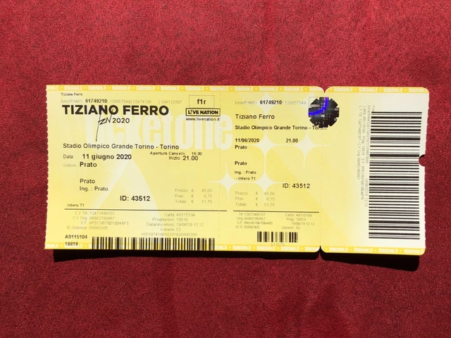 Biglietto concerto Tiziano Ferro Torino- 11 giugno 2023 - Sezione Prato 