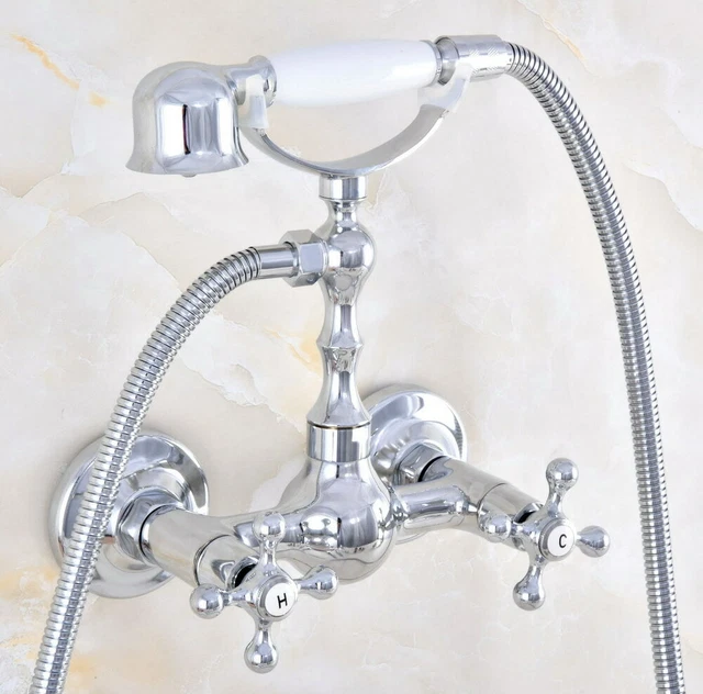 Chrome Brass Wall Mount Bathtub Faucet with Hand Spray Shower Mixer Tap 2tf829
